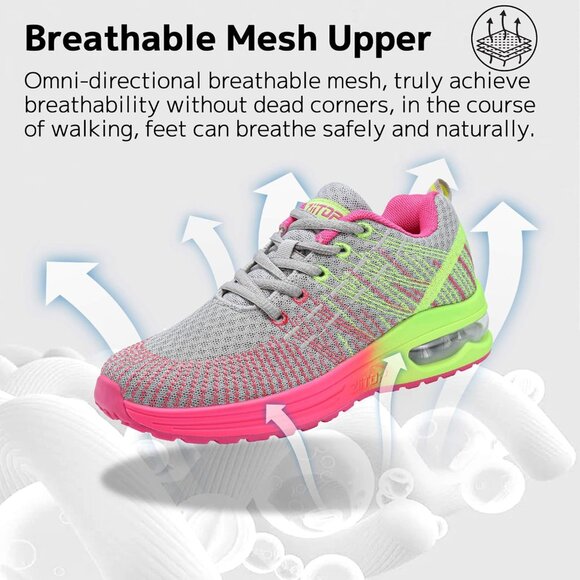 Brand New Women Grey Pink Rubber Running Shoes Air Cushion Mesh Sneakers 7 - Picture 2 of 7